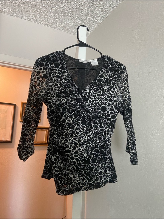 Worthington Tops - Worthington Black Top with White Circular Print